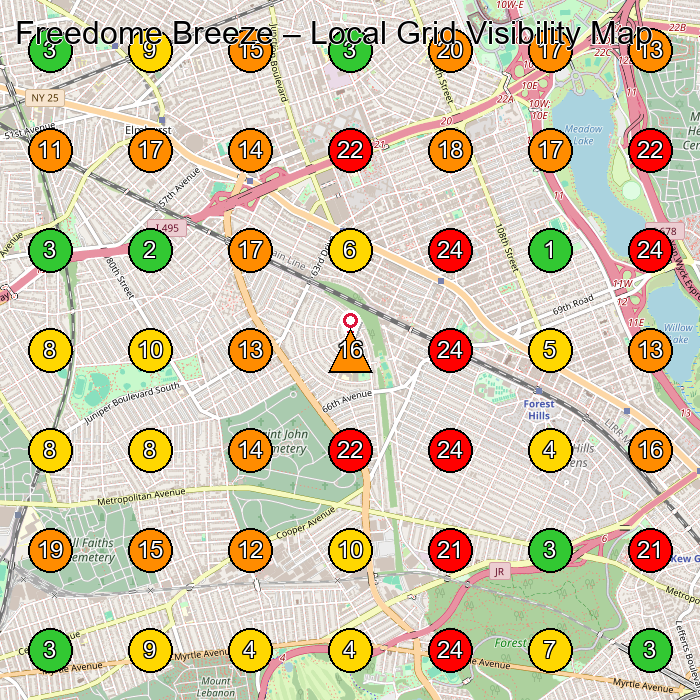 Freedome Breeze Appliance Repair Service GeoGrid ranking map for Rego Park NY